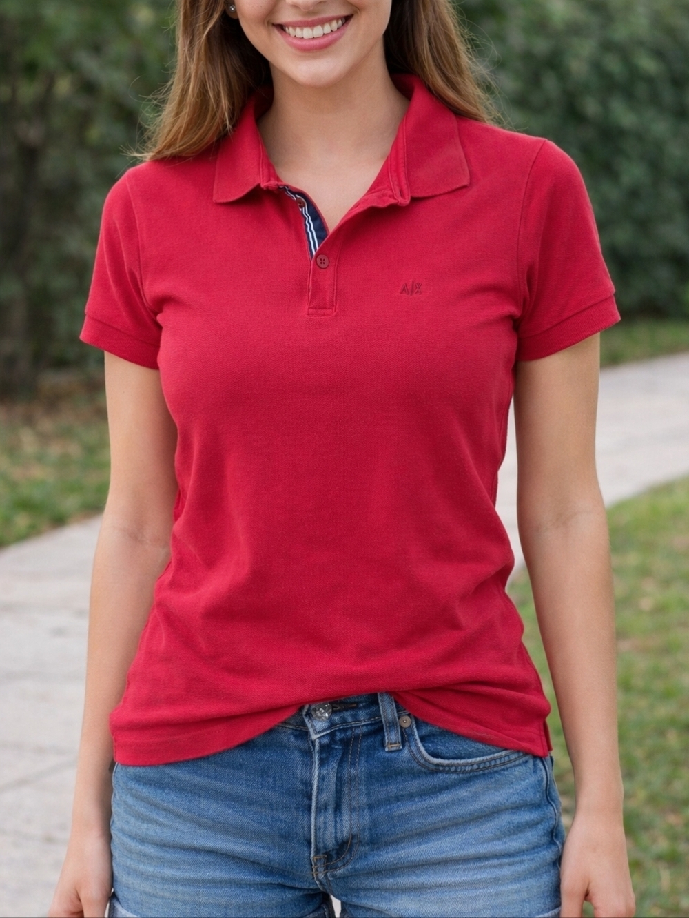 Armani Exchange A|X Women’s Red Fitted Polo Shirt Size S 100% Cotton Slim Fit